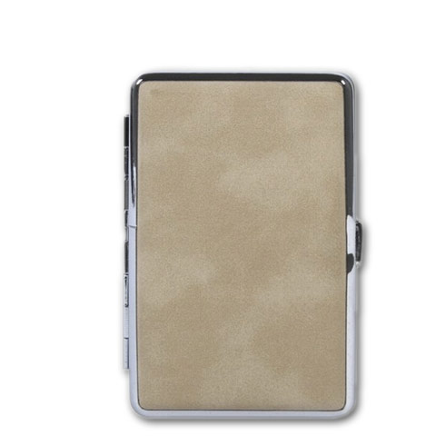 Zigaretten-Etui Metall mit Kunstleder-Cover in beige für 100mm Format, 12er