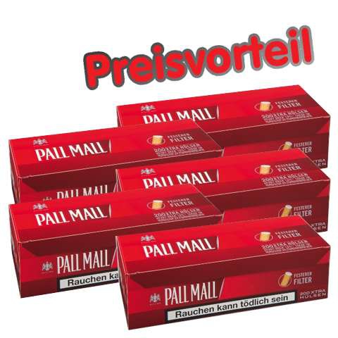 5 x Pall Mall Red Xtra Hülsen, 200er