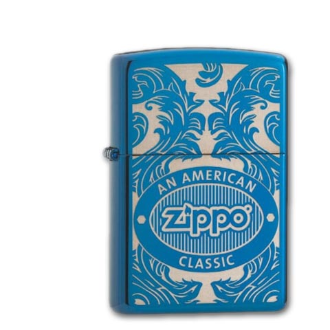 Zippo High Polish Blue Zippo Scroll